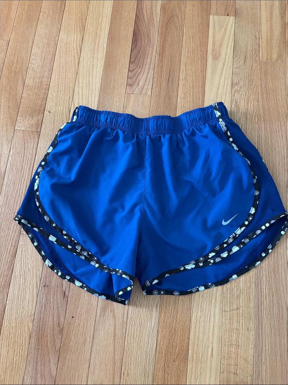 Nike Women's Blue Tempo Running Shorts with Floral Trim